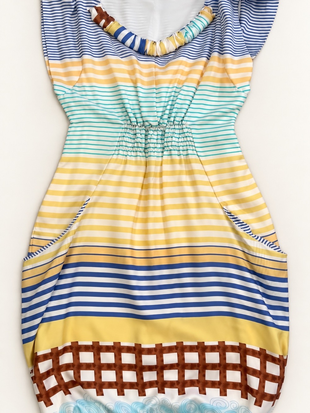 100% Silk Multicolor Striped Artsy Coastal Mini Dress Size 4